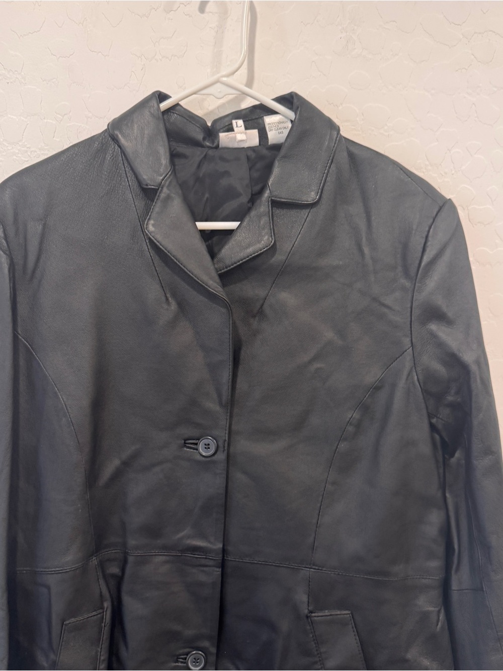 Newport News Trench Coat Womens Large Black Vintage 100% Leather Jacket Goth - Picture 2 of 11